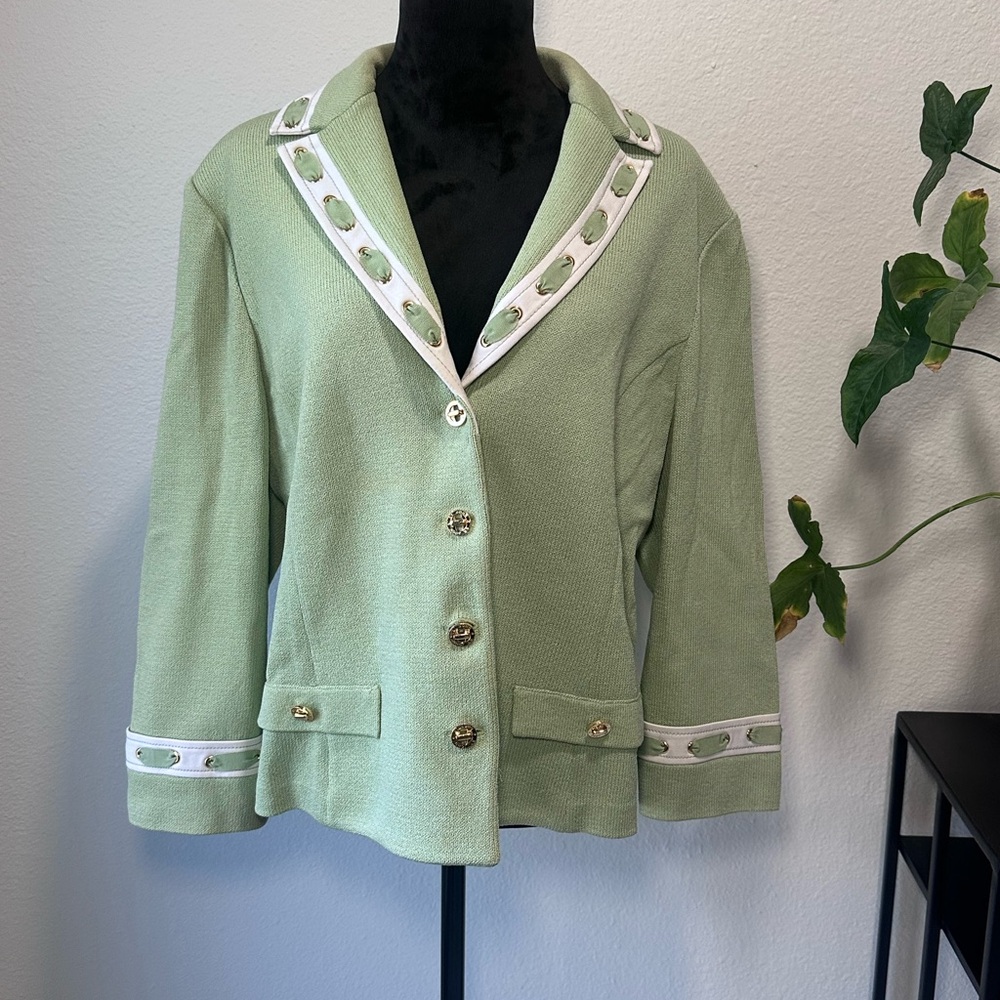 St. John Mint Blazer with Ivory Details